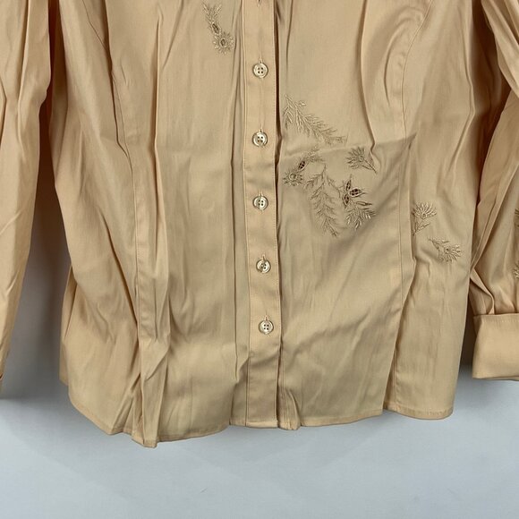 Conrad C Top Blouse Size 12 Beige Floral Long Sleeve Collared Button Down - Picture 4 of 9